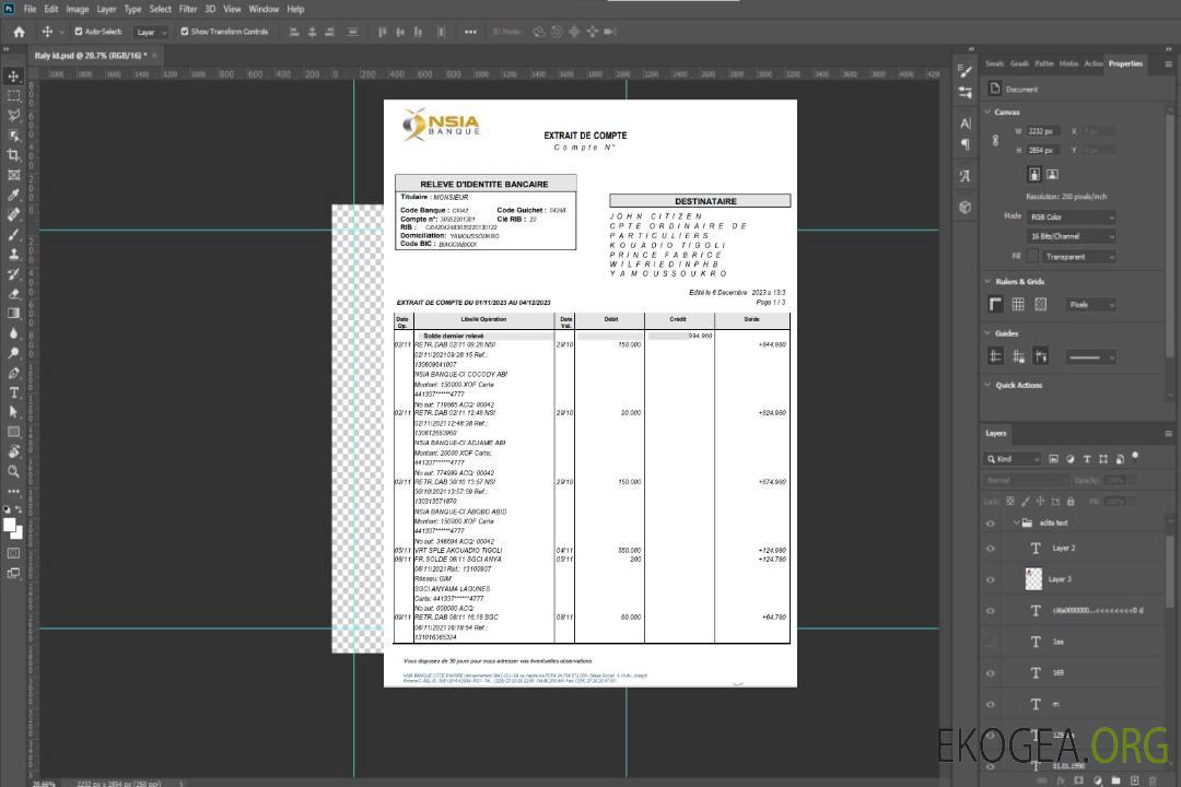 France NSIA Banque modèle Word et PDF de relevé, 4 pages template France NSIA Banque modèle Word et PDF de relevé, 4 pages template